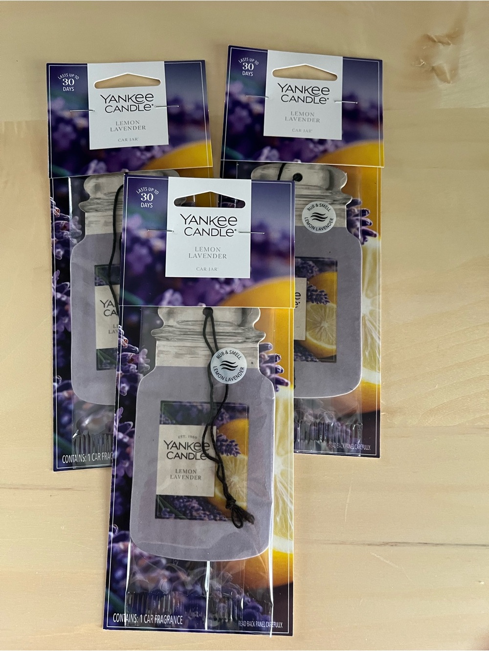Three Yankee Candle Lemon Lavender Car Jar Hanging Air Fresheners